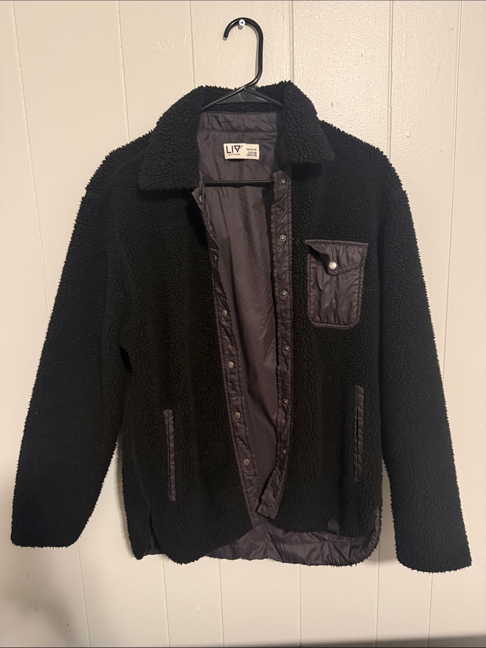 Black Sherpa Jacket with Quilted Trim
